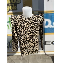 Leopárd mintás fodros ujjú felső