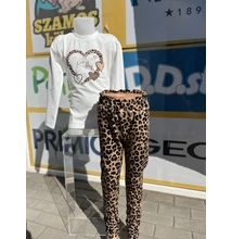 Leopárd mintás bolyhos belsejű nadrág
